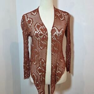 Made in Italy Boho Crochet Cardigan Small Brown Forest Fairy Hippie Festivel
